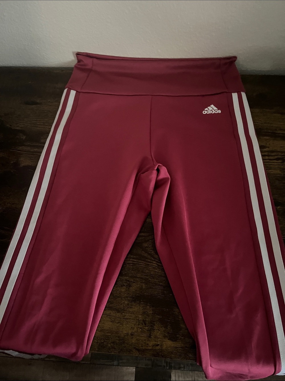 New Adidas Women’s Maroon Three-Stripe Athletic Capri Leggings. Brand New.